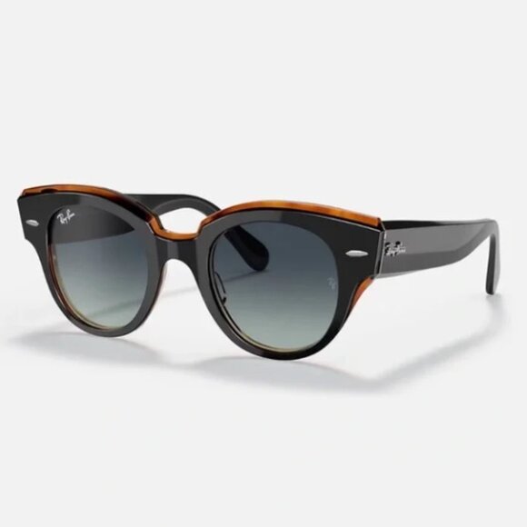 Raybans Black/Brown Roundabout Sunnies with Smoke Gray Gradient lenses main image 6